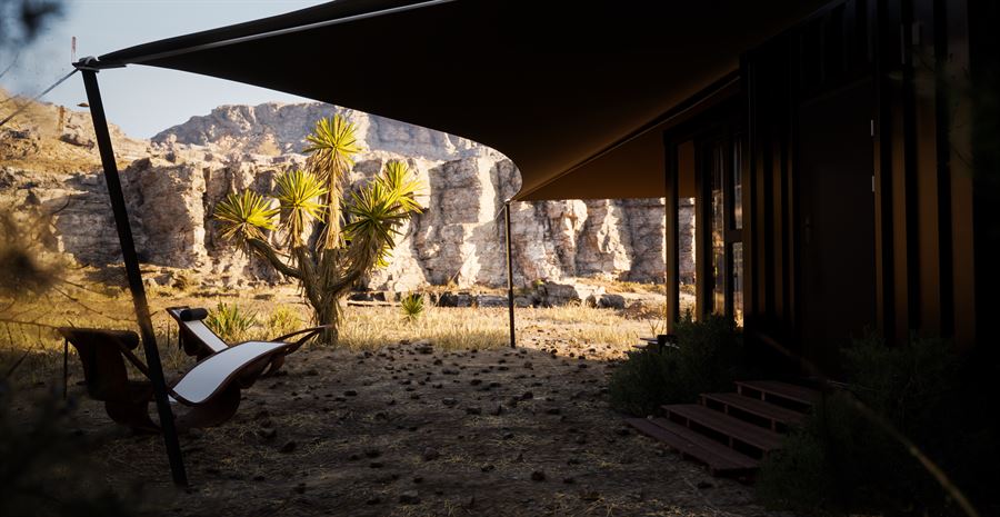 Glamtainer Desert Camp — Hospitality · Concept 3D visualization, Desert retreat — view 6 by DARK studio