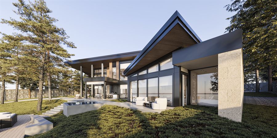 Residenza sul Lago — Architettura · Esterni 3D visualization, Lake Tahoe, USA — view 2 by DARK studio
