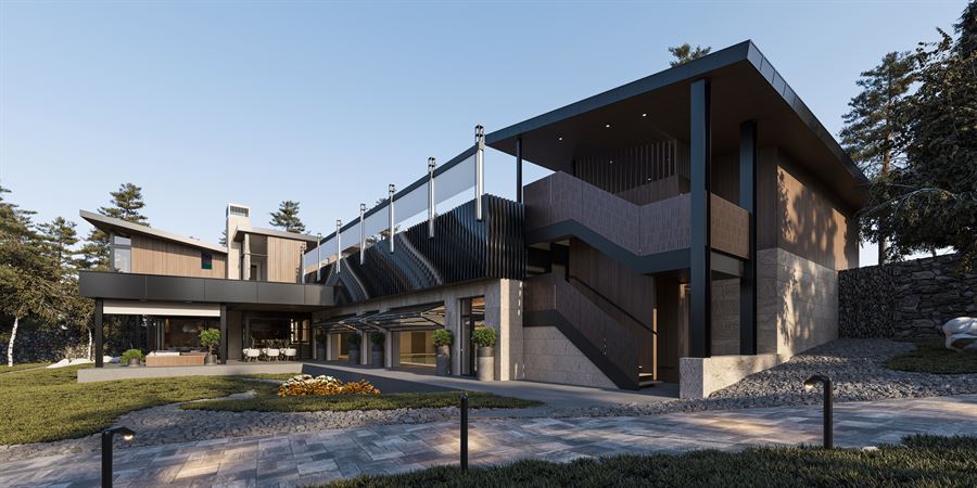 Residenza sul Lago — Architettura · Esterni 3D visualization, Lake Tahoe, USA — view 7 by DARK studio