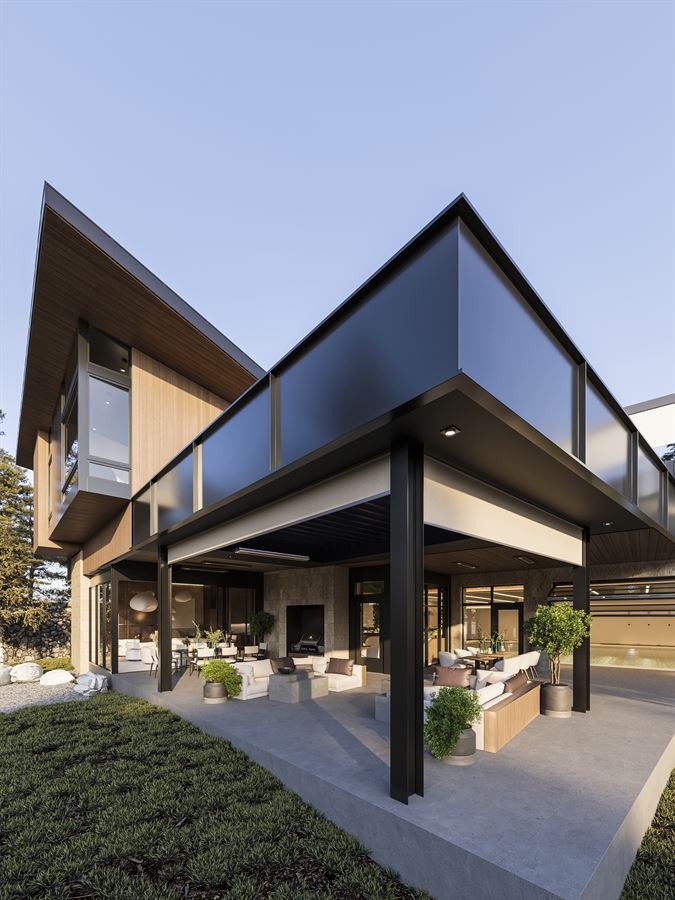 Residenza sul Lago — Architettura · Esterni 3D visualization, Lake Tahoe, USA — view 3 by DARK studio