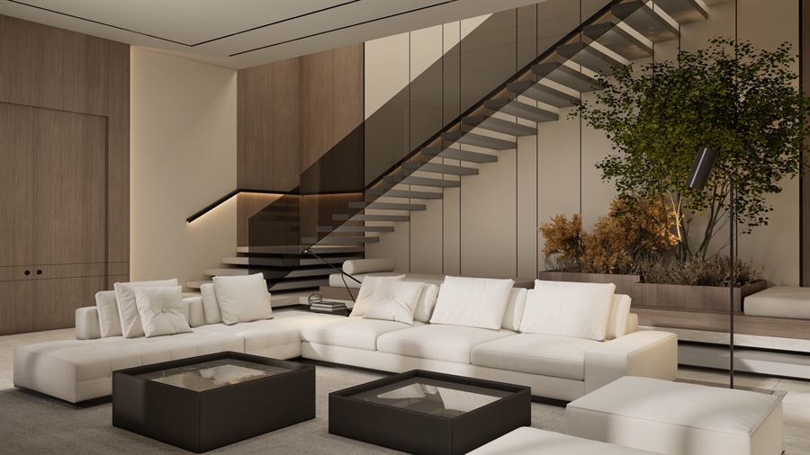 Modern Villa — Interiors — Interior Design 3D visualization, Private villa — view 2 by DARK studio