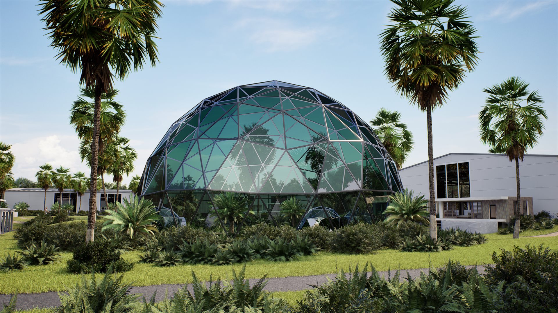 Biodome Eco-Resort — Hospitality · Masterplan 3D visualization, Tropical resort — view 1 by DARK studio