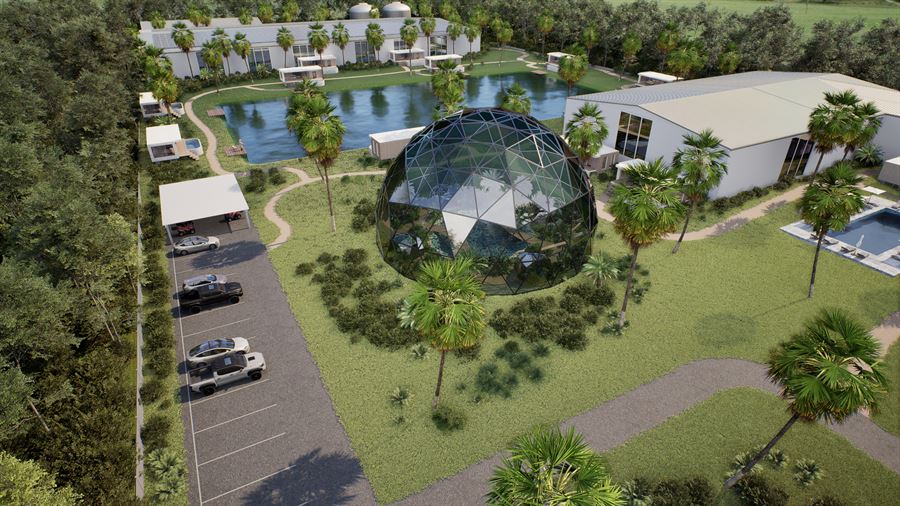 Biodome Eco-Resort — Hospitality · Masterplan 3D visualization, Resort tropicale — view 2 by DARK studio