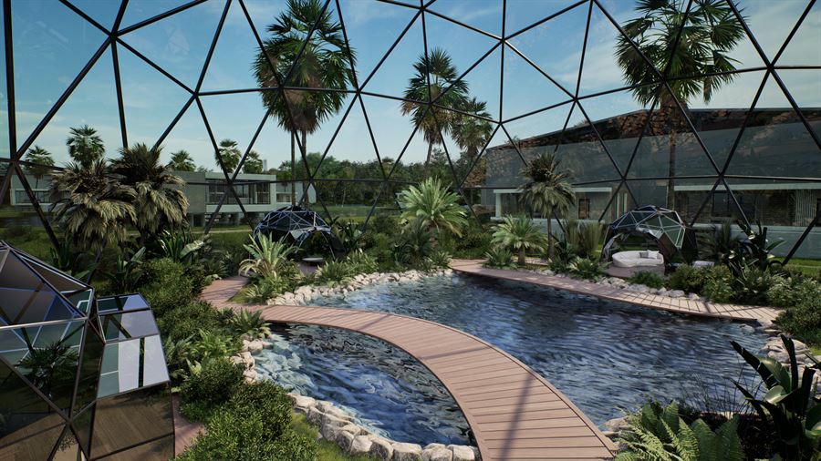 Biodome Eco-Resort — Hospitality · Masterplan 3D visualization, Resort tropicale — view 5 by DARK studio