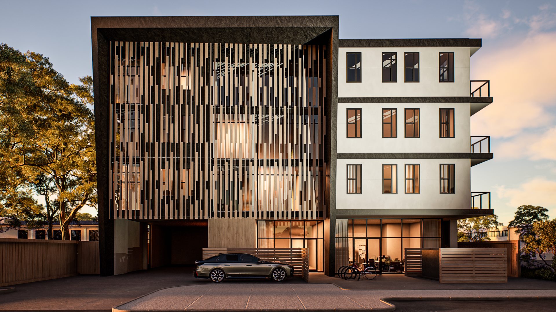Riverside Residences — Architecture · Multi-family 3D visualization, California, USA — view 1 by DARK studio