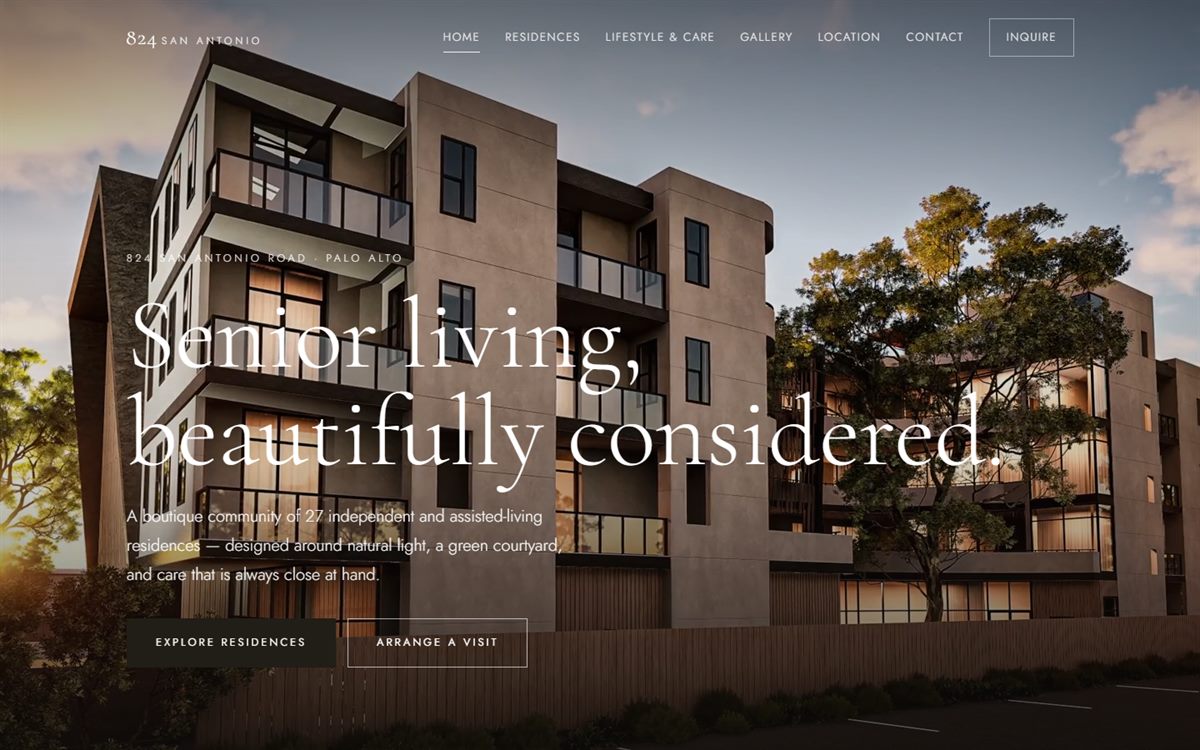824 San Antonio — turnkey website built by DARK · Senior living · Palo Alto, USA